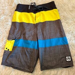 Boy's Board Swim Shorts Ocean Current Size 16 Gray Blue Yellow
